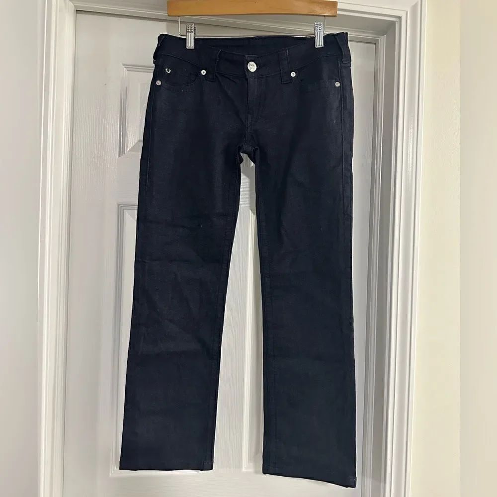 True Religion Low-Rise Straight Leg Billie Jeans In Dark Denim size 28 NWOT